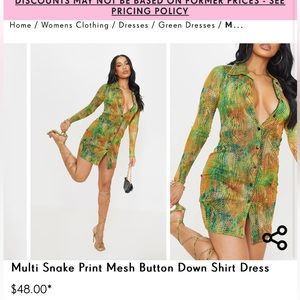 Multi snake print mesh sleeve button down shirt dress - never worn S/M (6)